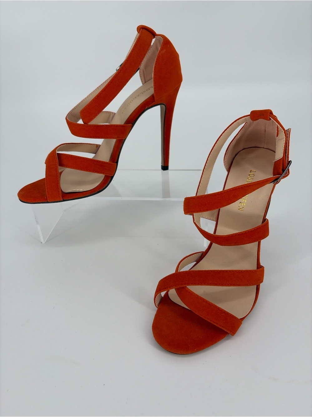 Strappy Orange Suede High Heel Sandals